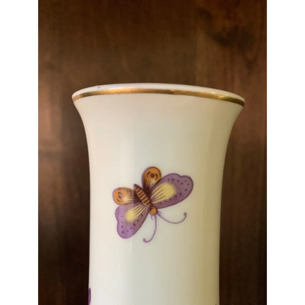 Lefton Bud Vase Floral Butterfly XA8132 Gold Trim Vintage‎ 7 3/4in